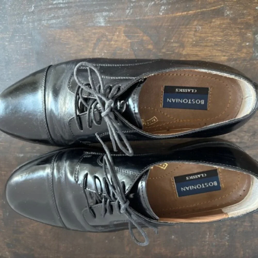 Bostonian Mens Black Leather Tie Oxford Dress Shoes 10.5M
